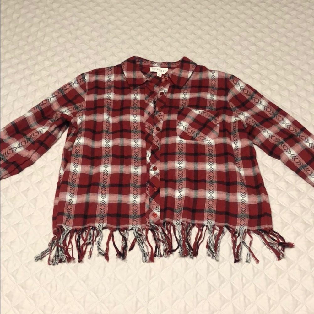 Olive+Oak Red fringe flannel shirt